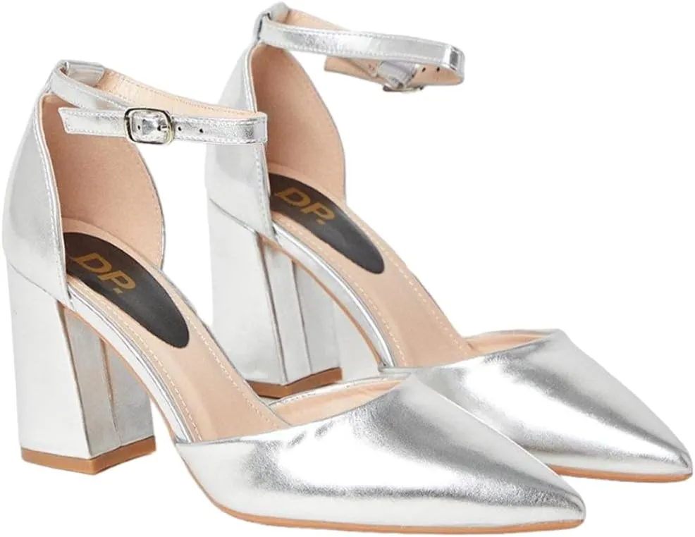 Blanche Women's Pointed Ankle Strap High Block Heel Pumps