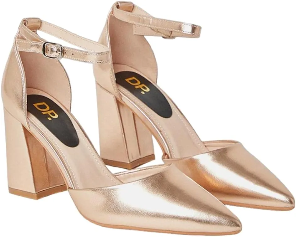 Blanche Women's Pointed Ankle Strap High Block Heel Pumps