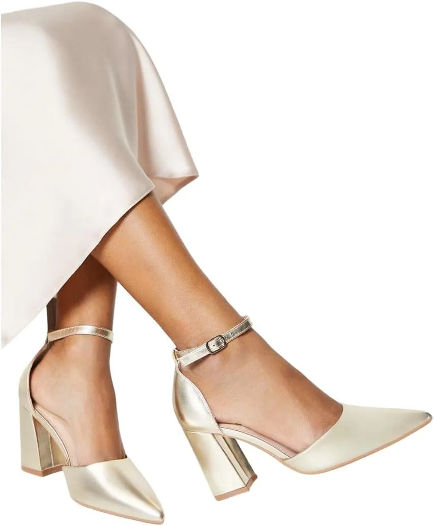 Blanche Women's Pointed Ankle Strap High Block Heel Pumps