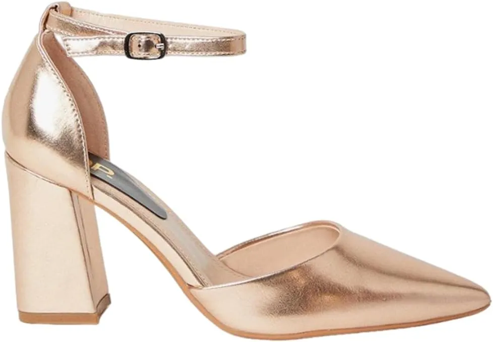 Blanche Women's Pointed Ankle Strap High Block Heel Pumps