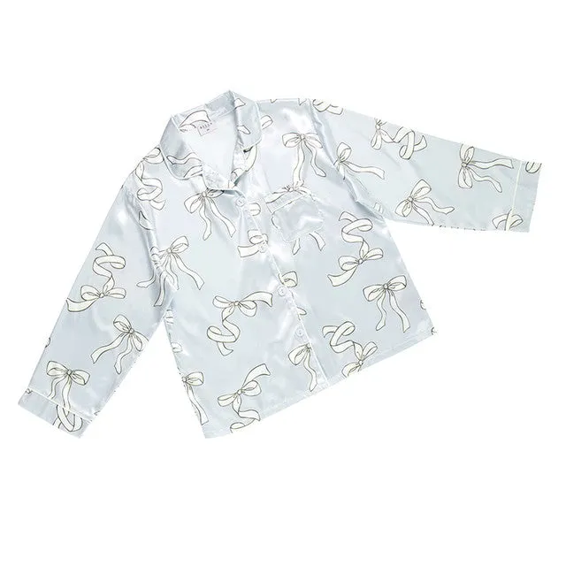 Blue Bow Long Sleeve PJ Set