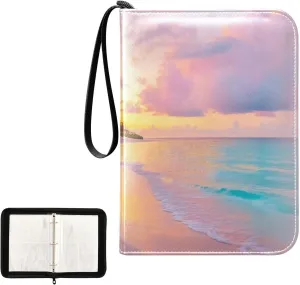 Blue Pink Colorful Sky Sea Wave Card Binder 4 Pocket, Trading Card Holder Fits 400 Game Cards with 50 Removable Sleeves, MTG Card Case Standard Size