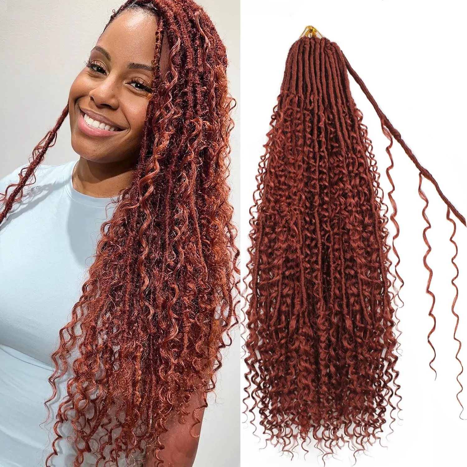 Boho Faux Locs Crochet Hair 9 Packs Long Goddess locs 24 Inch Boho Soft Locs With Curly Ends Pre Looped Bohemian River Loc Crochet Hair For Women (24 inch,#350)