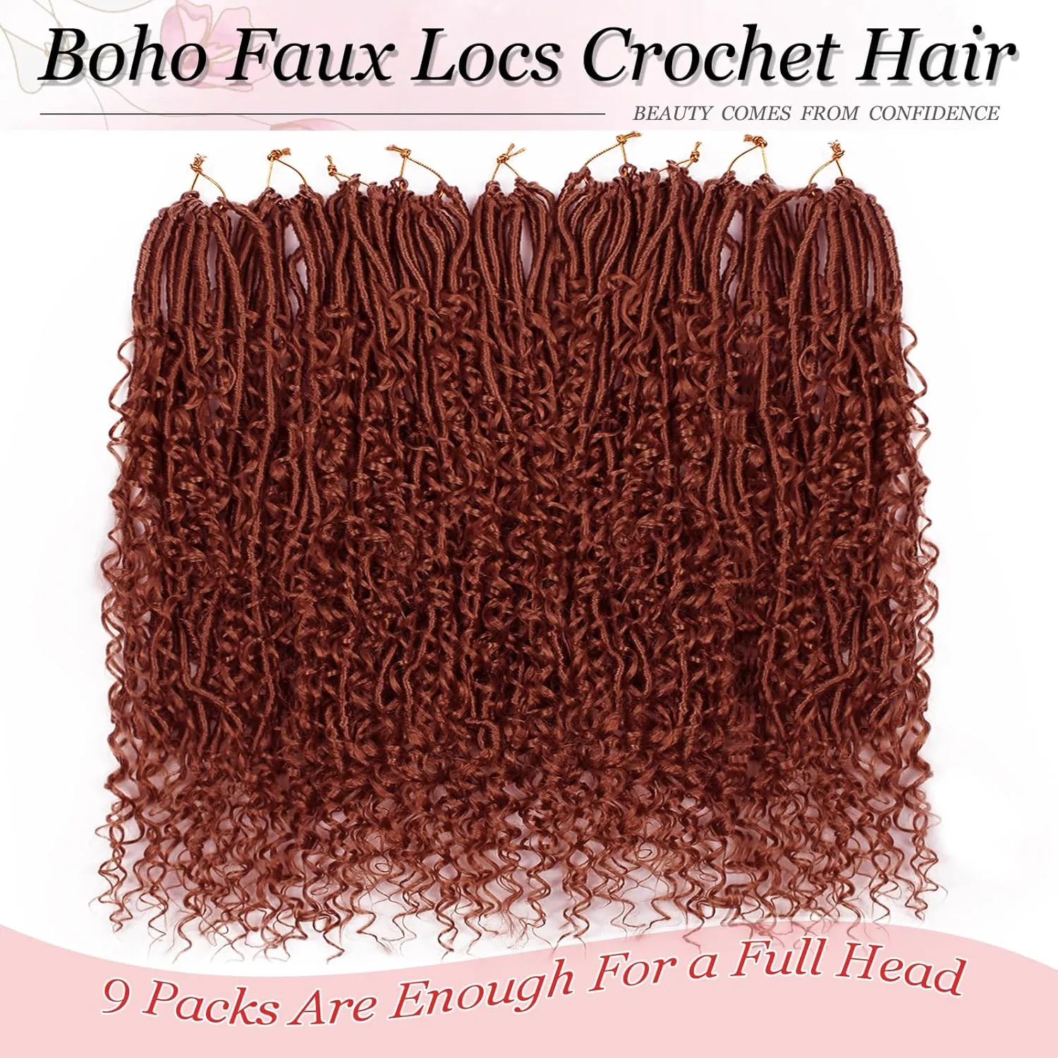 Boho Faux Locs Crochet Hair 9 Packs Long Goddess locs 24 Inch Boho Soft Locs With Curly Ends Pre Looped Bohemian River Loc Crochet Hair For Women (24 inch,#350)