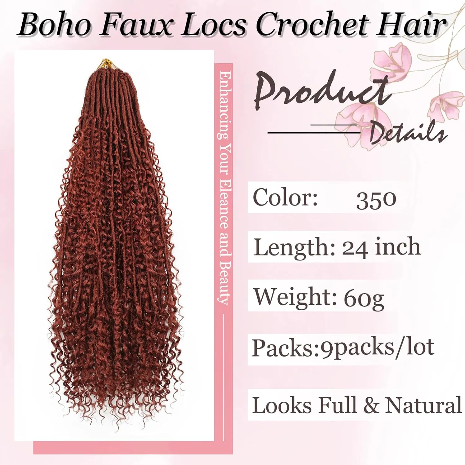 Boho Faux Locs Crochet Hair 9 Packs Long Goddess locs 24 Inch Boho Soft Locs With Curly Ends Pre Looped Bohemian River Loc Crochet Hair For Women (24 inch,#350)