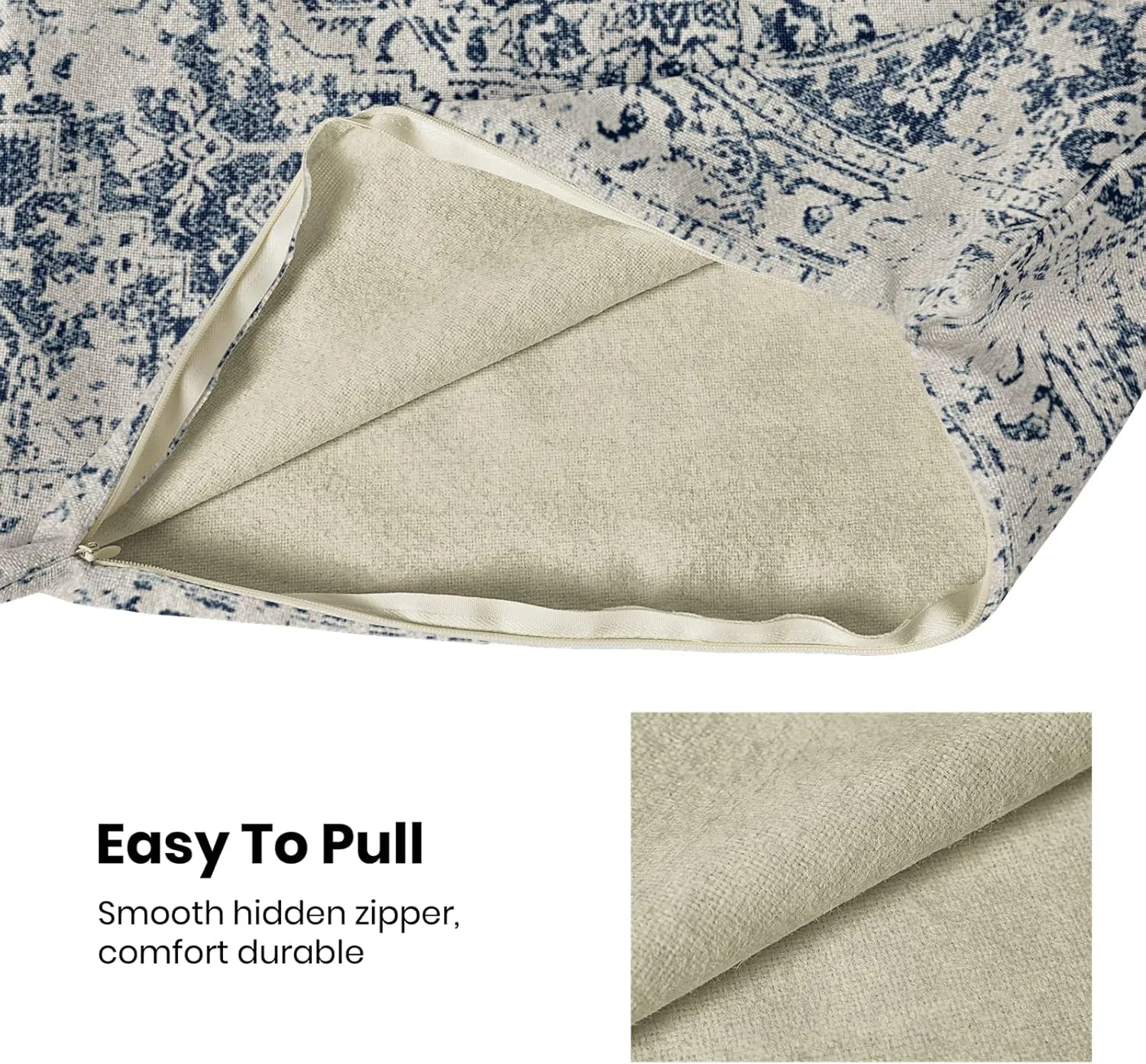 Boho Pillow Covers 20x20 Set of 2, Ethnic Design Decorative Throw Pillows Linen Blue Carpet Pattern Farmhouse Cushion Pillow Covers for Sofa Couch Outdoor Decor