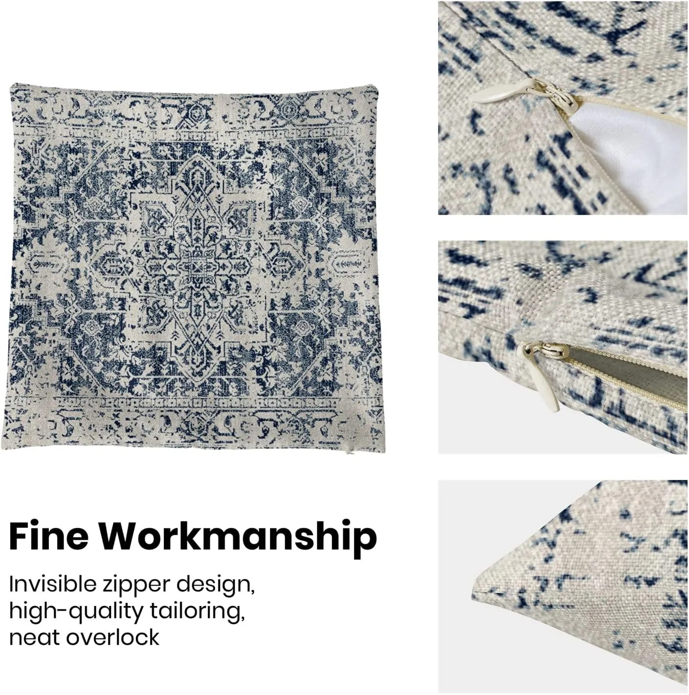 Boho Pillow Covers 20x20 Set of 2, Ethnic Design Decorative Throw Pillows Linen Blue Carpet Pattern Farmhouse Cushion Pillow Covers for Sofa Couch Outdoor Decor
