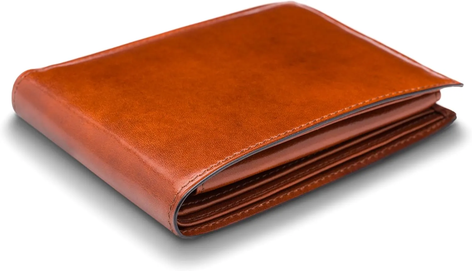 Bosca Men's Italian Leather Bifold Wallet with Removable ID Passcase, RFID Blocking, 8 Card Slots, and Divided Currency Well - Made in Italy, Amber Tan