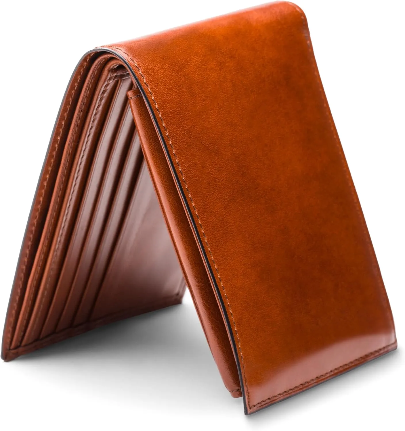 Bosca Men's Italian Leather Bifold Wallet with Removable ID Passcase, RFID Blocking, 8 Card Slots, and Divided Currency Well - Made in Italy, Amber Tan