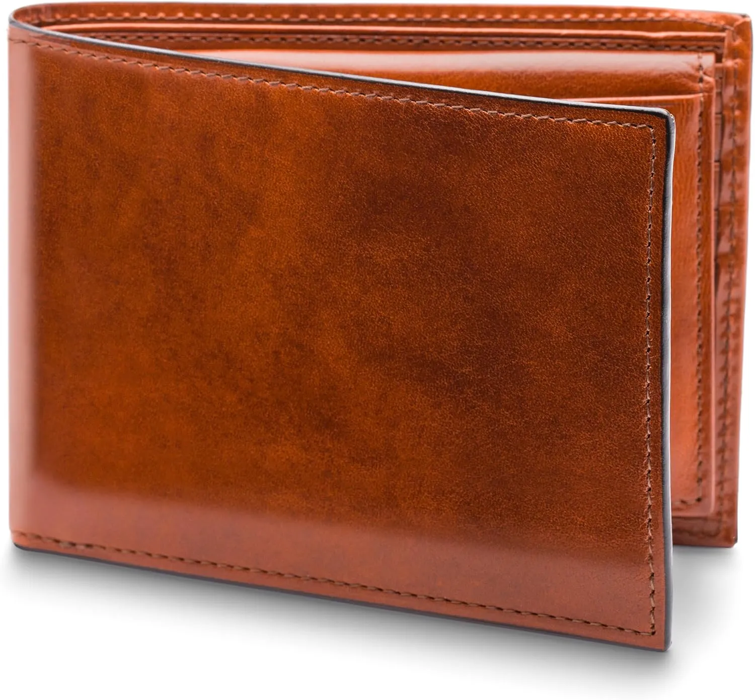 Bosca Men's Italian Leather Bifold Wallet with Removable ID Passcase, RFID Blocking, 8 Card Slots, and Divided Currency Well - Made in Italy, Amber Tan