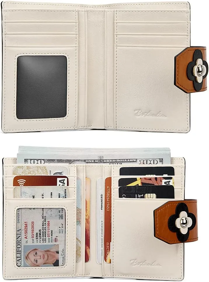 BOSTANTEN Women Leather Wallet RFID Blocking Small Bifold Zipper Pocket Wallet Card Case Purse with ID Window