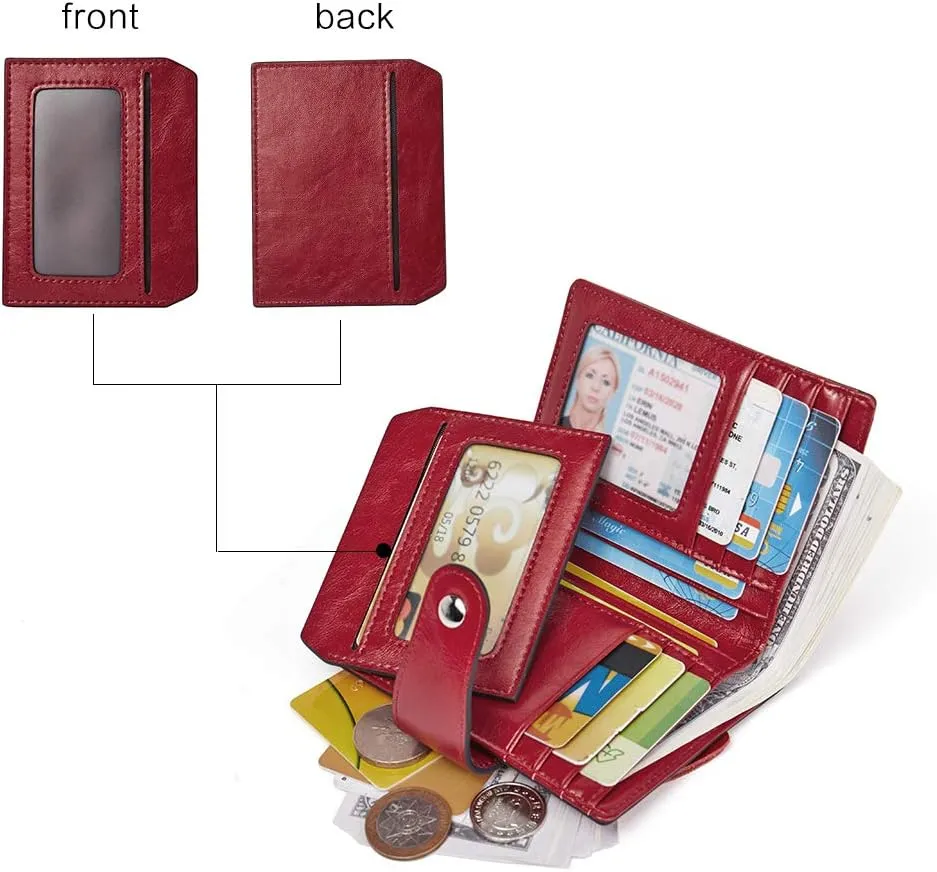 BOSTANTEN Women Leather Wallet RFID Blocking Small Bifold Zipper Pocket Wallet Card Case Purse with ID Window