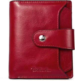 BOSTANTEN Women Leather Wallet RFID Blocking Small Bifold Zipper Pocket Wallet Card Case Purse with ID Window