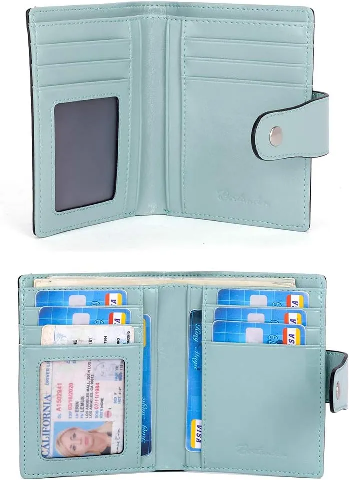 BOSTANTEN Women Leather Wallet RFID Blocking Small Bifold Zipper Pocket Wallet Card Case Purse with ID Window