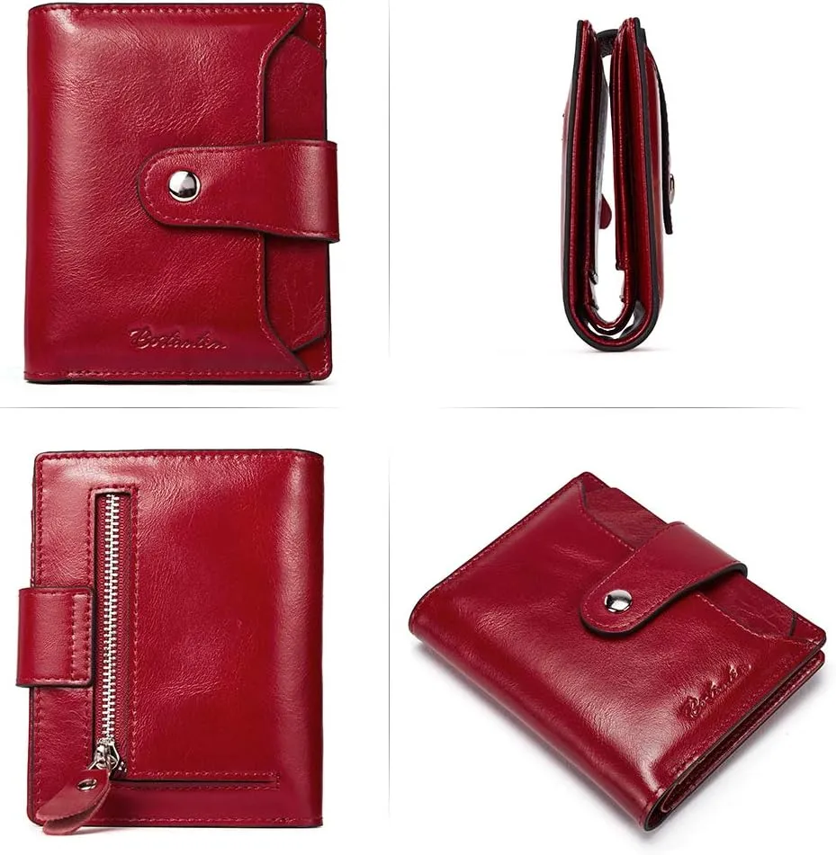 BOSTANTEN Women Leather Wallet RFID Blocking Small Bifold Zipper Pocket Wallet Card Case Purse with ID Window