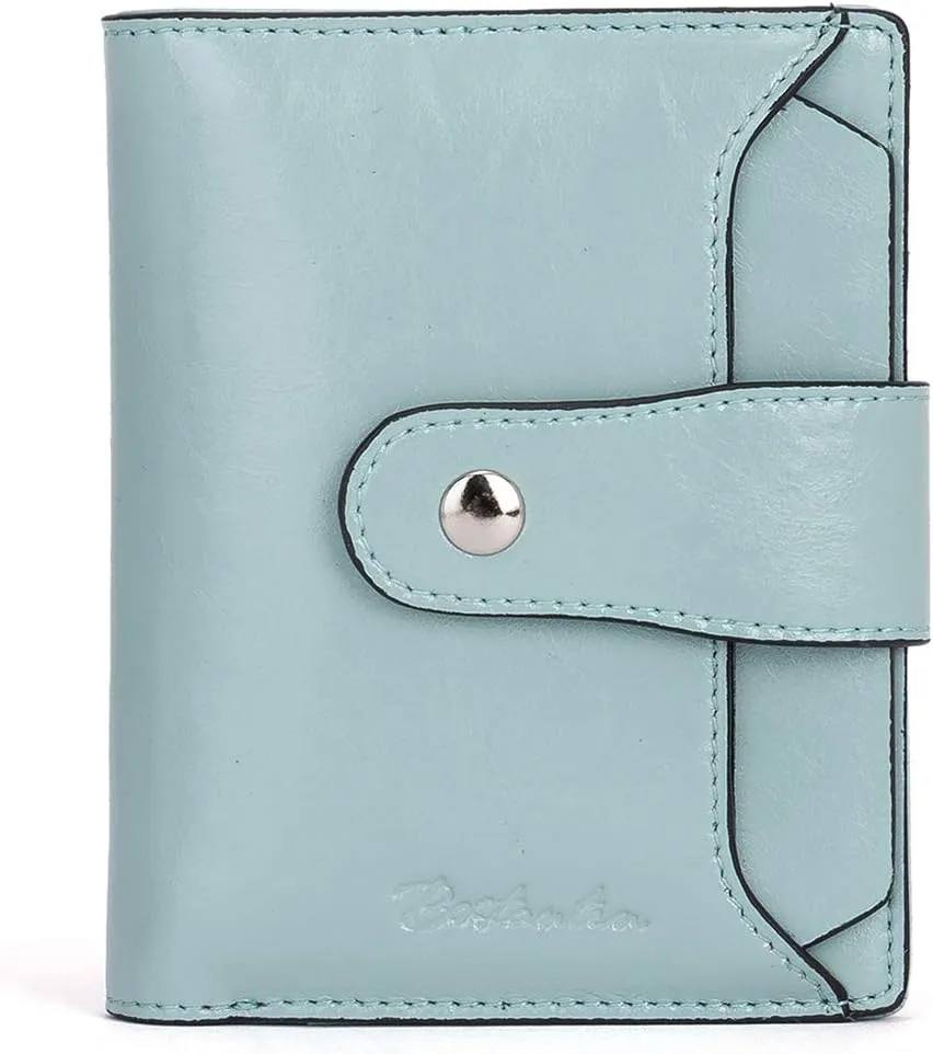 BOSTANTEN Women Leather Wallet RFID Blocking Small Bifold Zipper Pocket Wallet Card Case Purse with ID Window