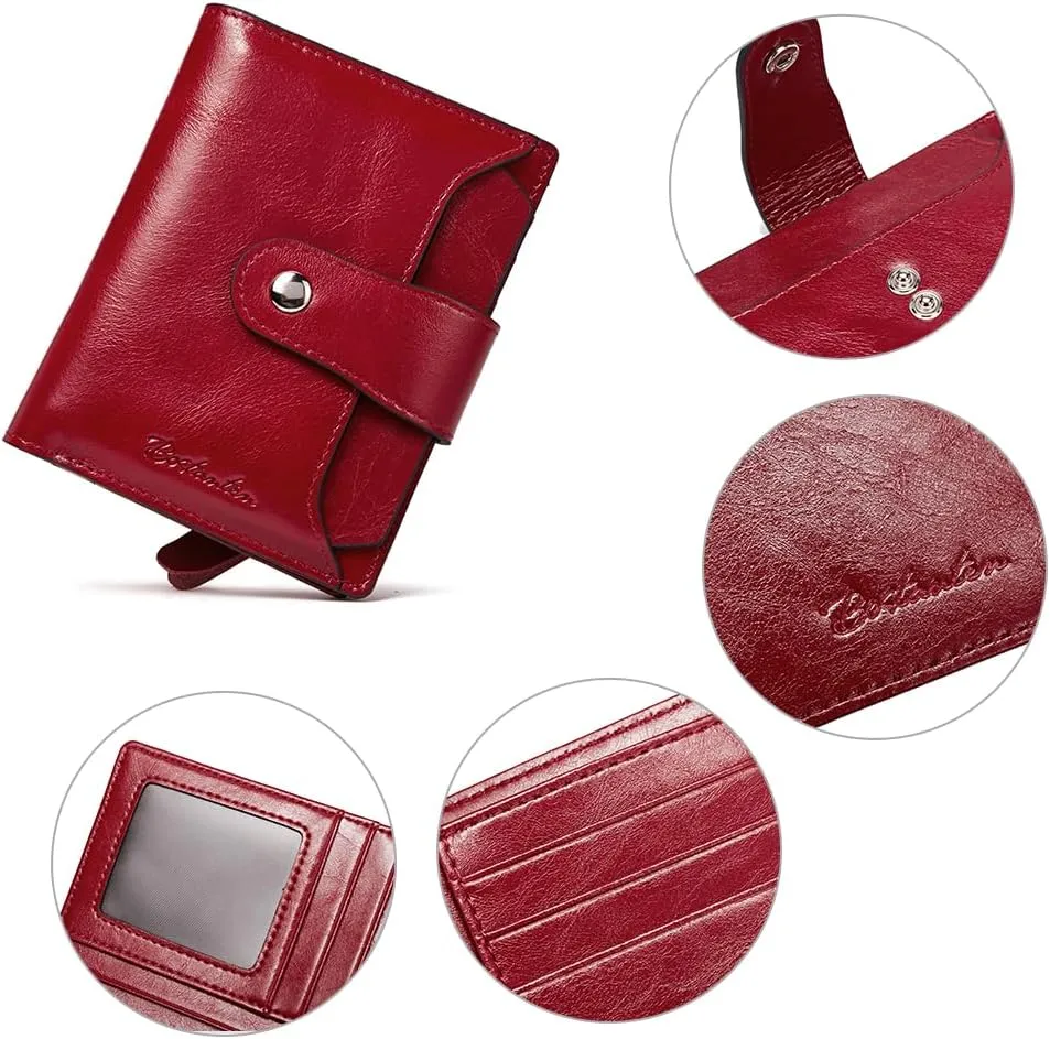 BOSTANTEN Women Leather Wallet RFID Blocking Small Bifold Zipper Pocket Wallet Card Case Purse with ID Window