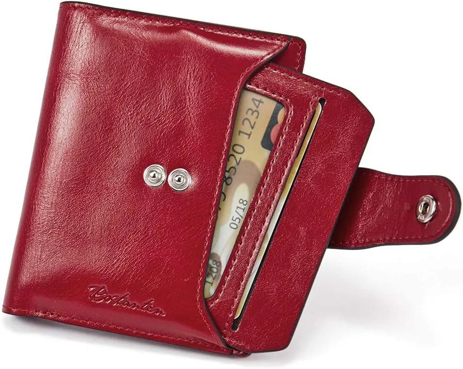 BOSTANTEN Women Leather Wallet RFID Blocking Small Bifold Zipper Pocket Wallet Card Case Purse with ID Window