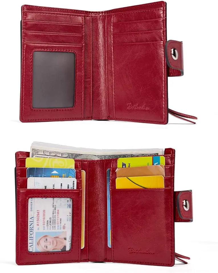 BOSTANTEN Women Leather Wallet RFID Blocking Small Bifold Zipper Pocket Wallet Card Case Purse with ID Window