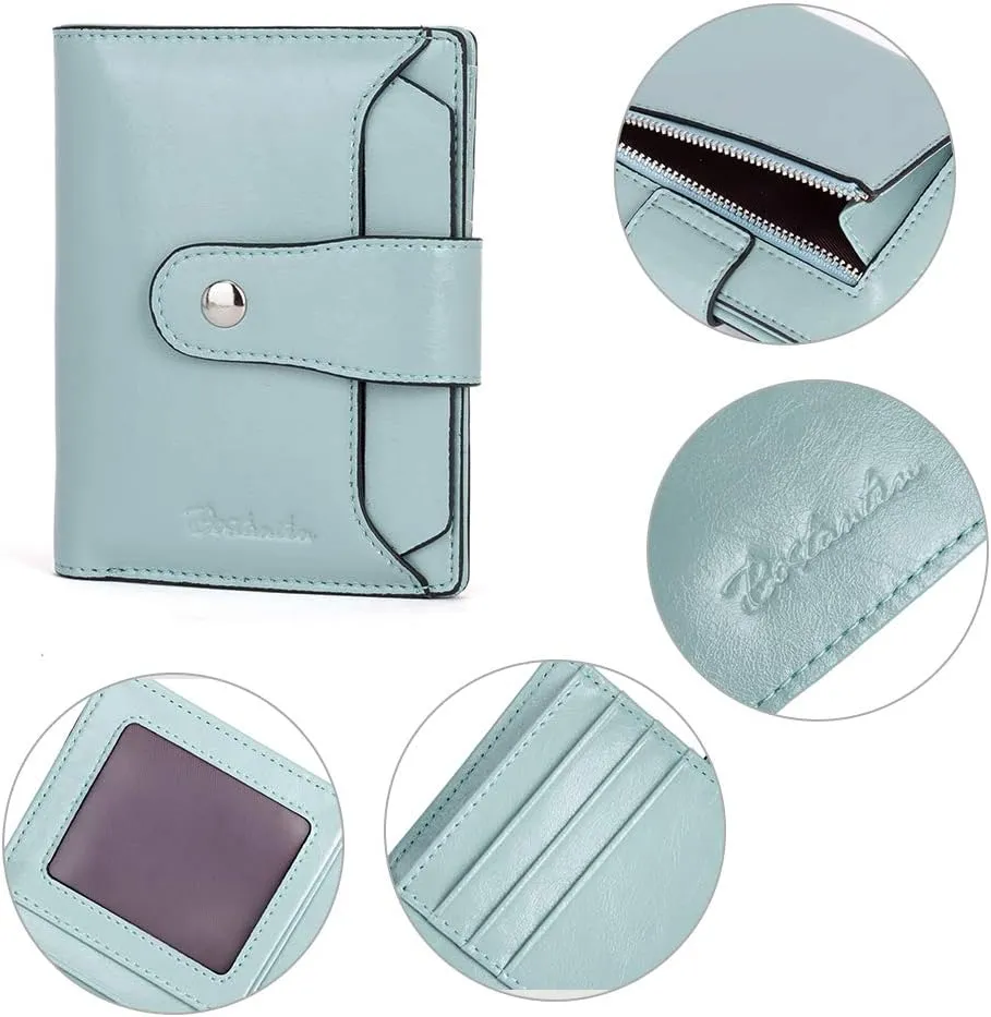 BOSTANTEN Women Leather Wallet RFID Blocking Small Bifold Zipper Pocket Wallet Card Case Purse with ID Window