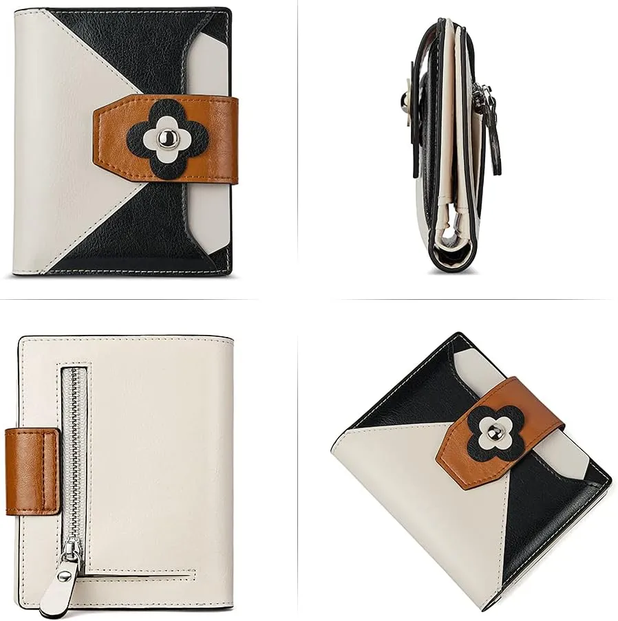 BOSTANTEN Women Leather Wallet RFID Blocking Small Bifold Zipper Pocket Wallet Card Case Purse with ID Window