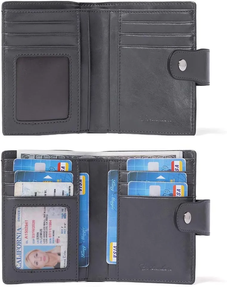 BOSTANTEN Women Leather Wallet RFID Blocking Small Bifold Zipper Pocket Wallet Card Case Purse with ID Window