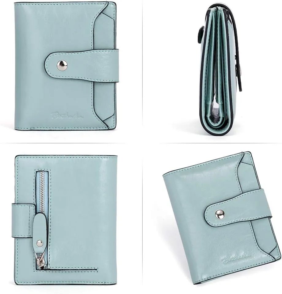 BOSTANTEN Women Leather Wallet RFID Blocking Small Bifold Zipper Pocket Wallet Card Case Purse with ID Window