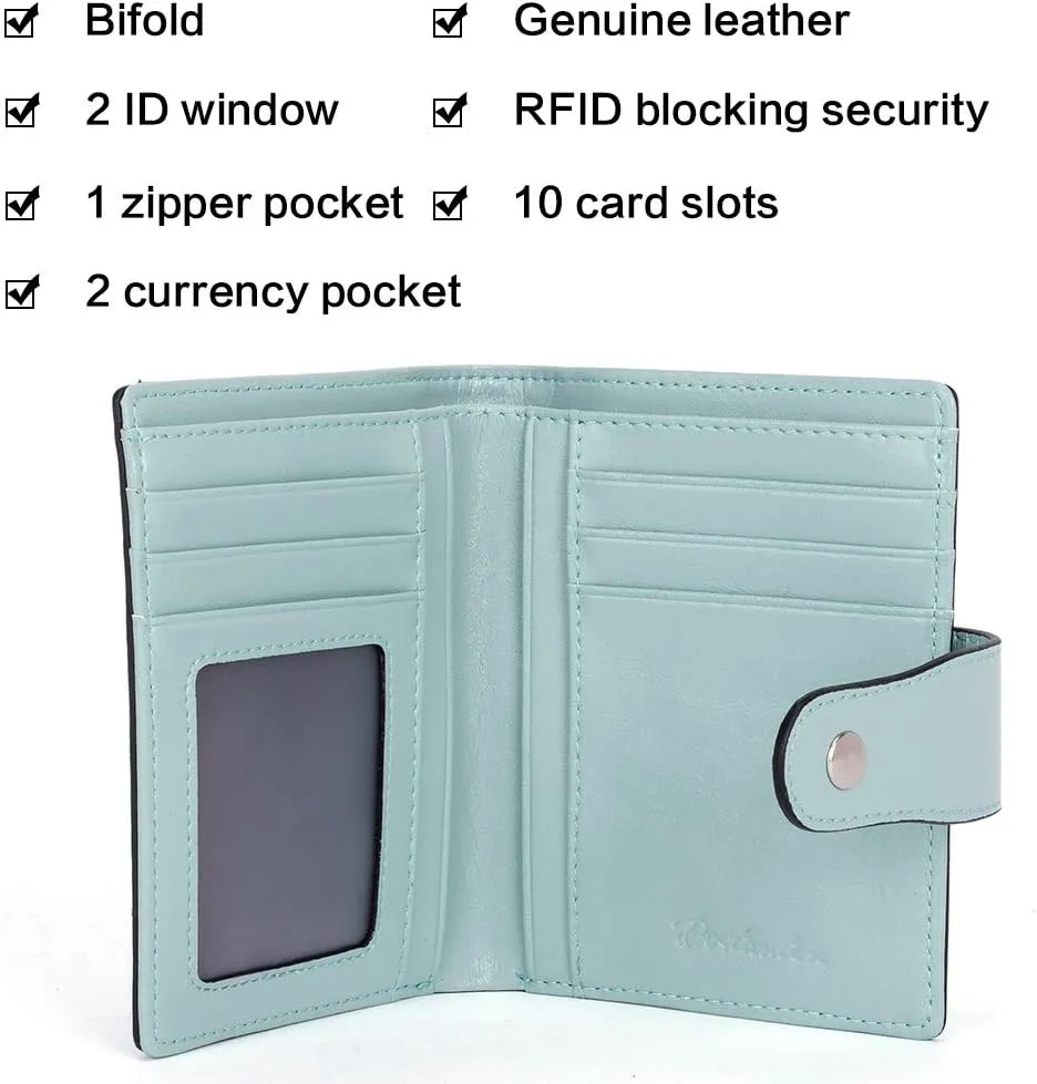 BOSTANTEN Women Leather Wallet RFID Blocking Small Bifold Zipper Pocket Wallet Card Case Purse with ID Window