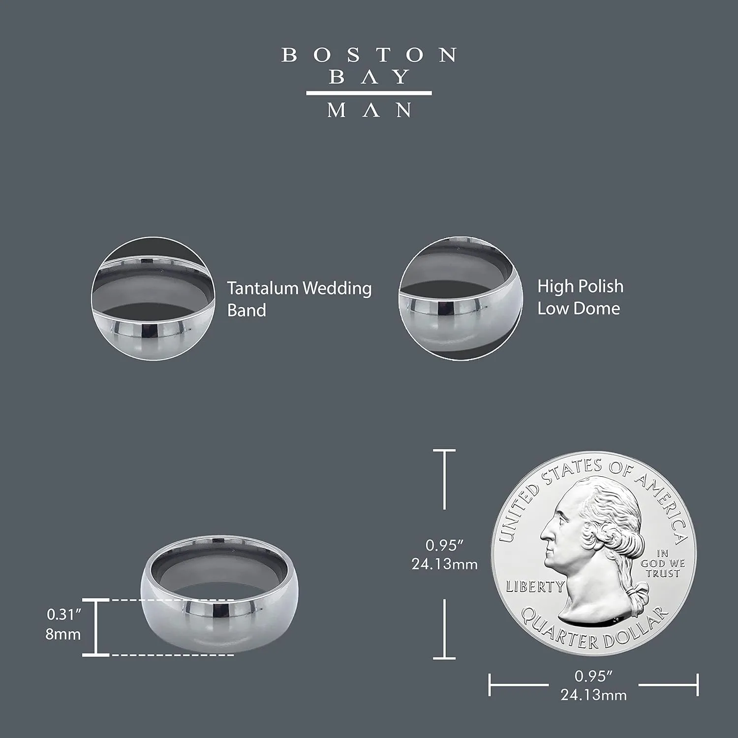 Boston Bay Diamonds Tantalum Comfort Fit Mens Wedding Band or Fashion Ring - 7mm & 8mm - Choice of Style