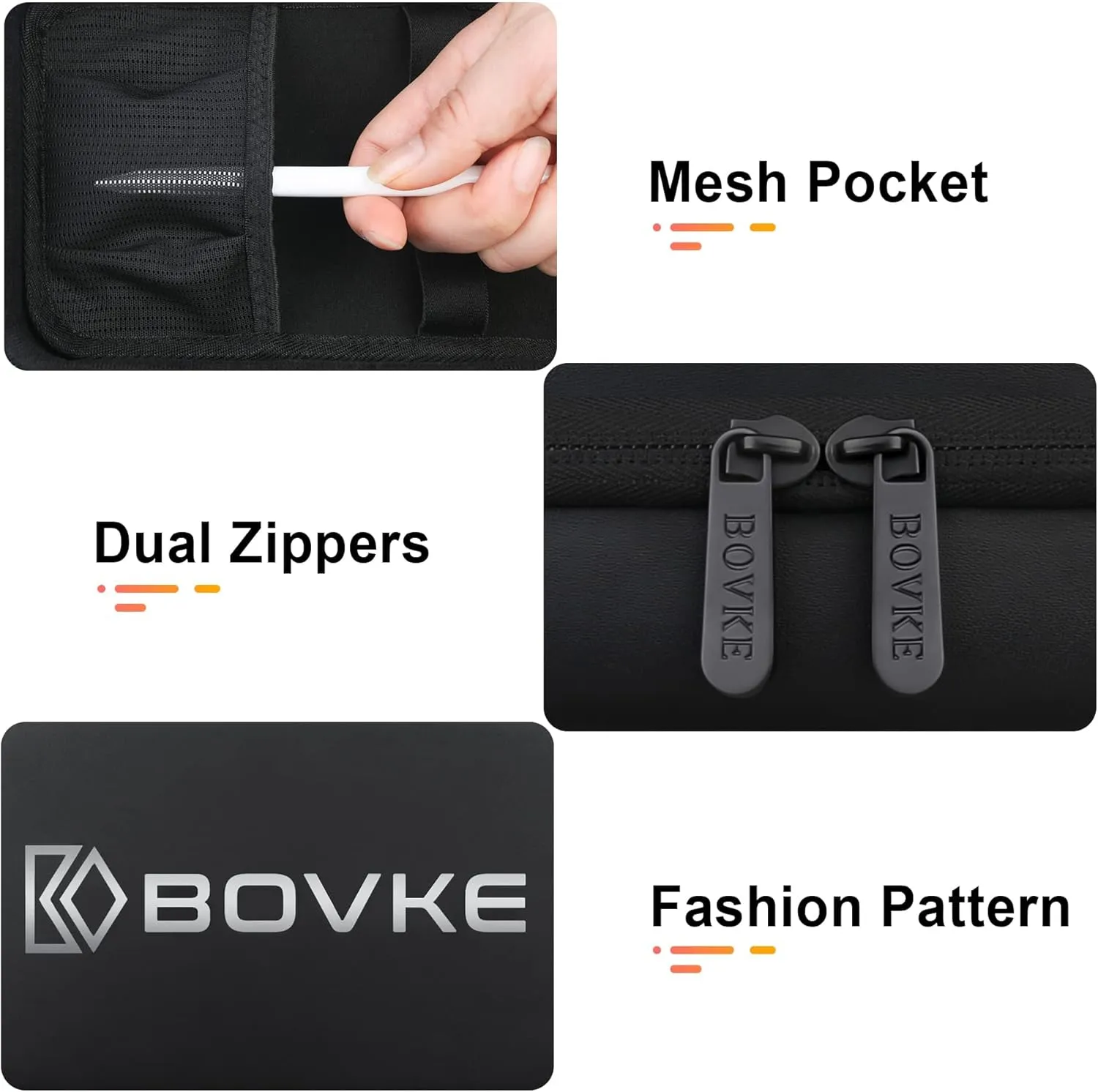 BOVKE Hard Electronics Organizer, Travel Cable Organizer Bag, Tech Organizer Case for Power Adapter Chargers Cables Earbuds Flash Drives and Other Electronics Accessories & Supplies, Black