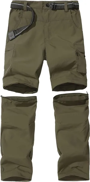 Boy’s Convertible Hiking Pants Lightweight Quick Dry Zip Off Pants for Kids Youth Outdoor UPF 50  Casual Cargo Trousers