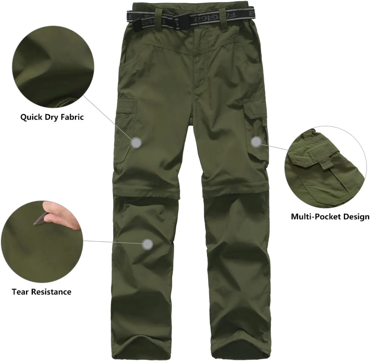 Boy’s Convertible Hiking Pants Lightweight Quick Dry Zip Off Pants for Kids Youth Outdoor UPF 50  Casual Cargo Trousers