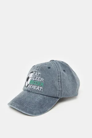Boys Grey Denim Embroidered Cap