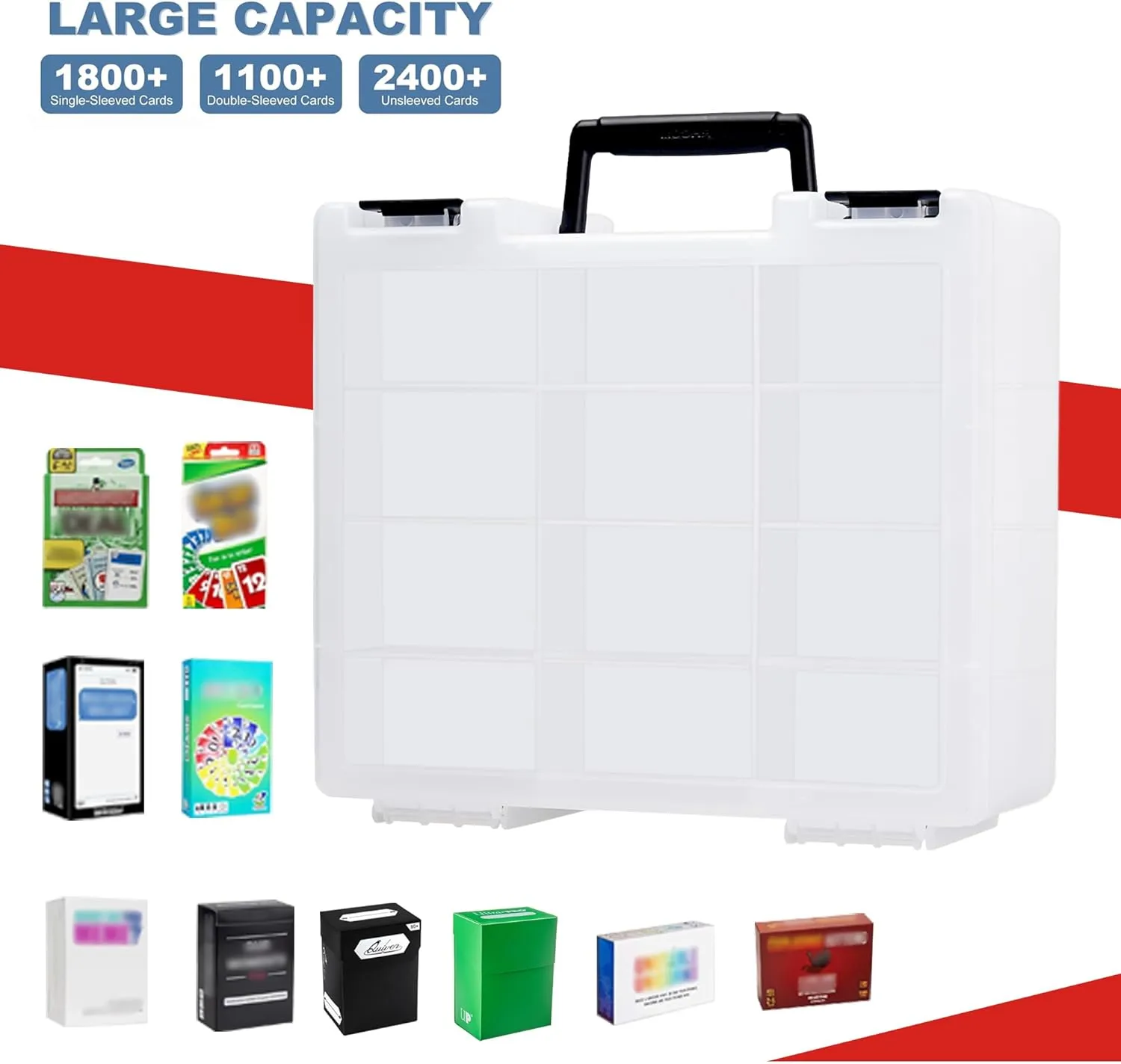 BRAPPO Trading Card Storage Box for 3200  Double Sided Card Deck Case, compatible MTG and TCG and Sport Cards etc game cards.(Excluding cards) (Clear)