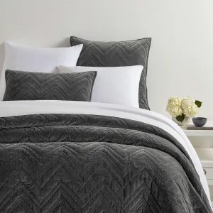 Brentwood Velvet Shale Quilt, King Size, Grey Solid Pattern