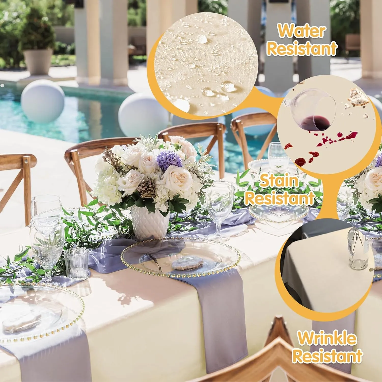 BRILLMAX 6 Pack Beige Tablecloths for 6 Foot Rectangle Tables 90 x 132 Inch - 6ft Rectangular Bulk Linen Polyester Fabric Washable Cloth Cover for Wedding Reception Banquet Birthday Party