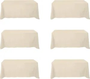 BRILLMAX 6 Pack Beige Tablecloths for 6 Foot Rectangle Tables 90 x 132 Inch - 6ft Rectangular Bulk Linen Polyester Fabric Washable Cloth Cover for Wedding Reception Banquet Birthday Party