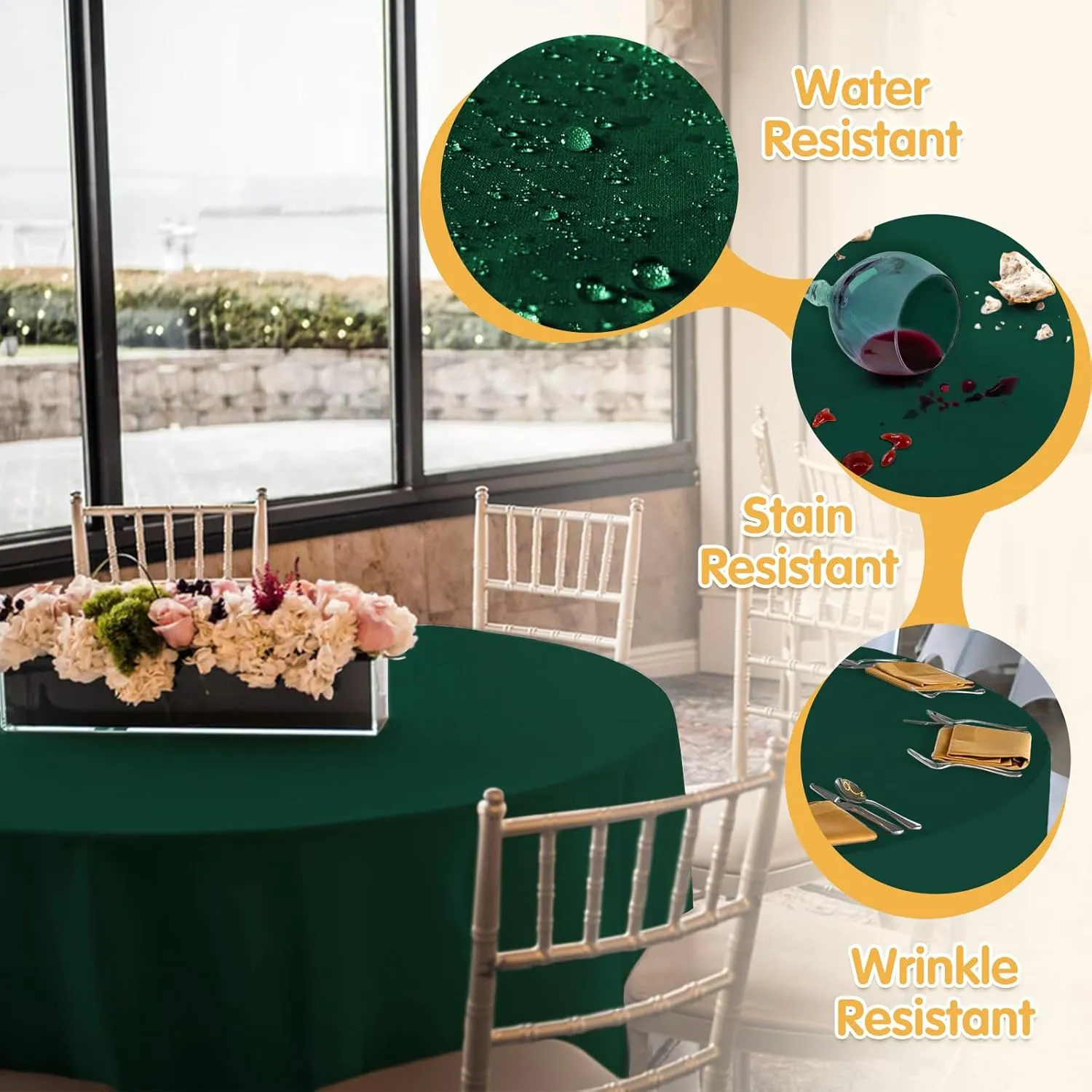 BRILLMAX 6 Pack Hunter Green Round Tablecloths 132 Inch - Circle Bulk Linen Polyester Fabric Washable Table Cloth Cover for Wedding Reception Banquet Birthday Party Buffet Restaurant