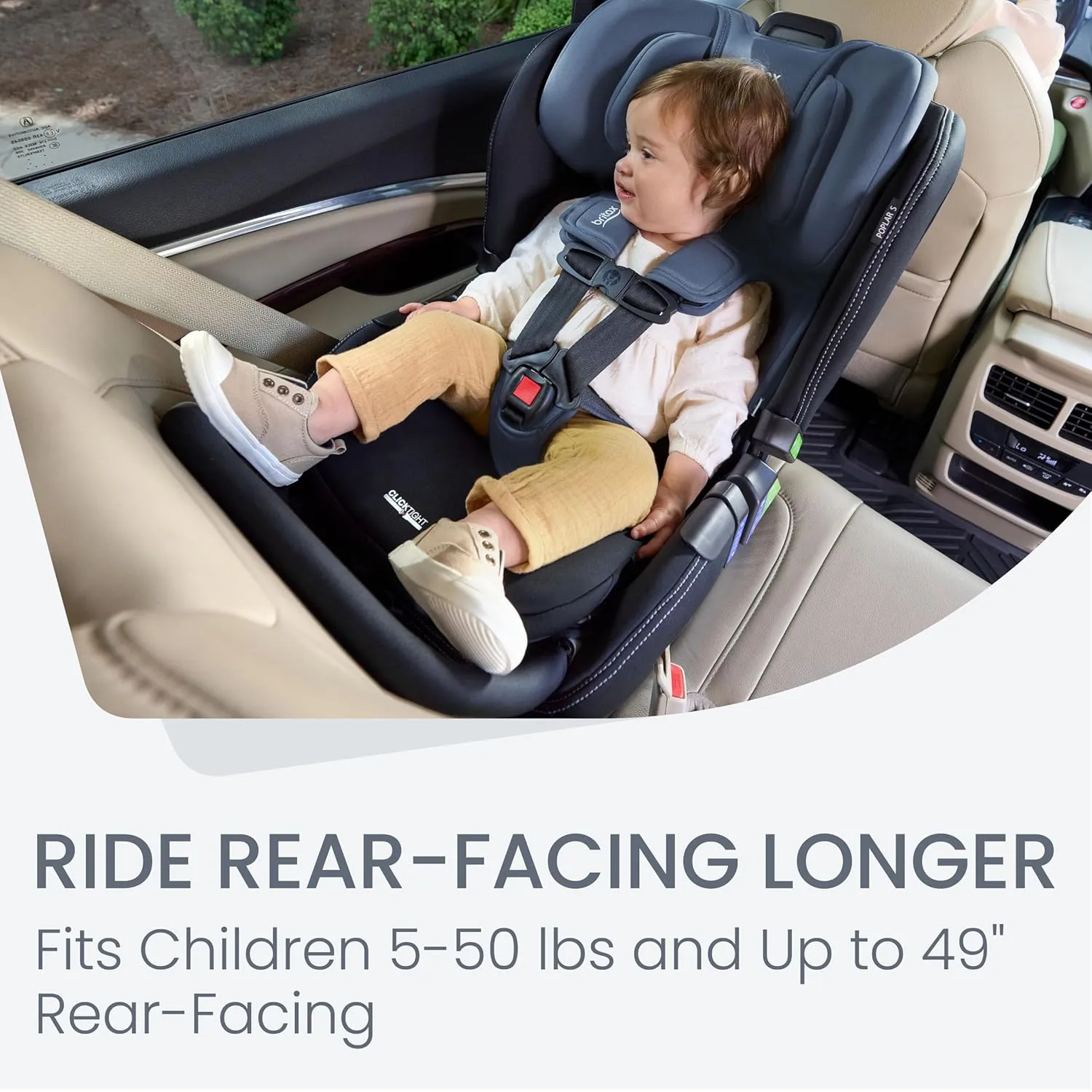 Britax Poplar S Convertible Car Seat, 2-in-1 Car Seat with Slim 17-Inch Design, ClickTight Technology, Arctic Onyx