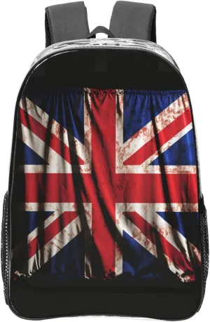 British flag on black background Clear Backpack Heavy Duty PVC Transparent Backpack for Concert Work Travel Bag