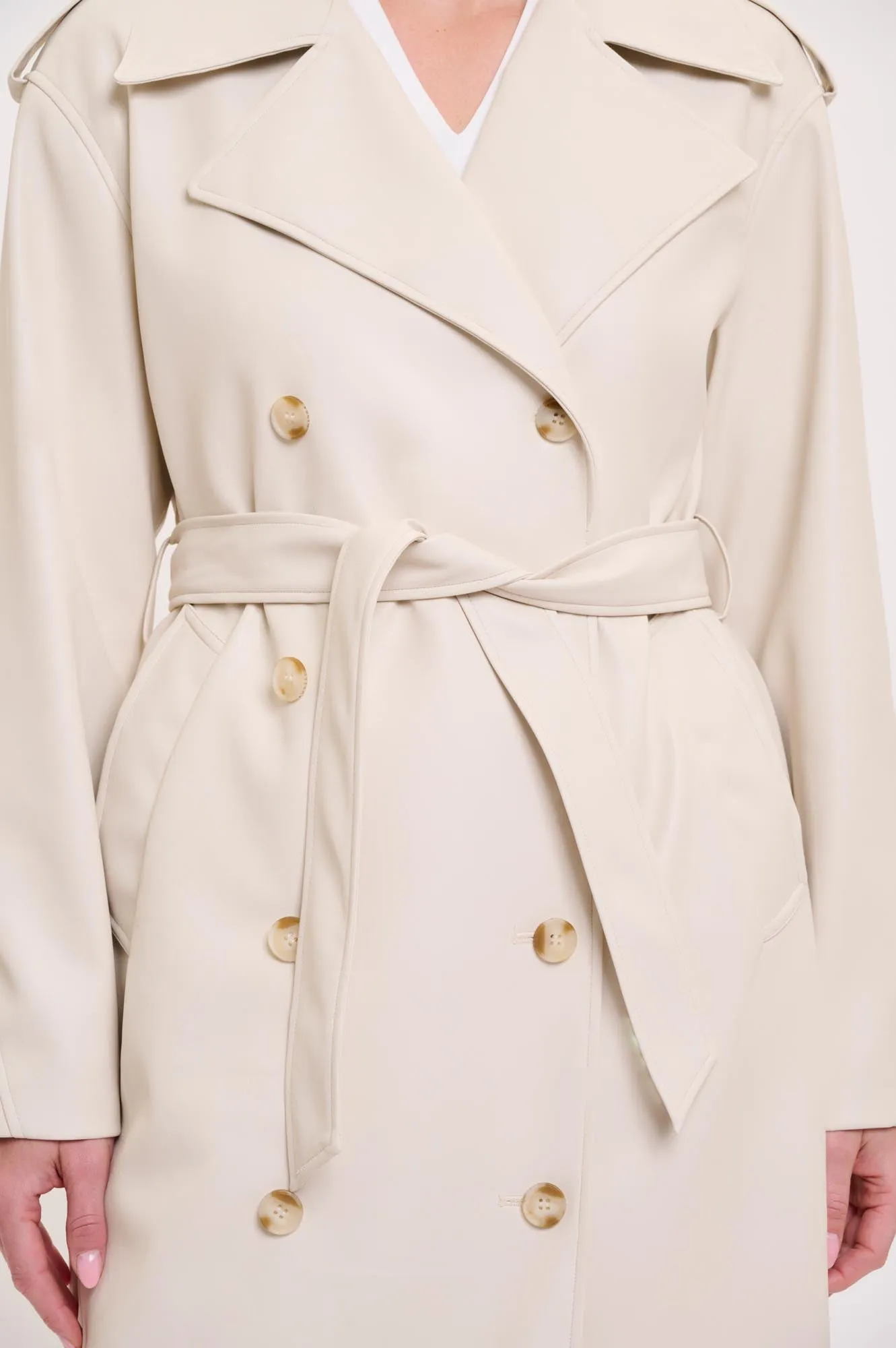 Broos Faux Leather Trench Coat - Birch