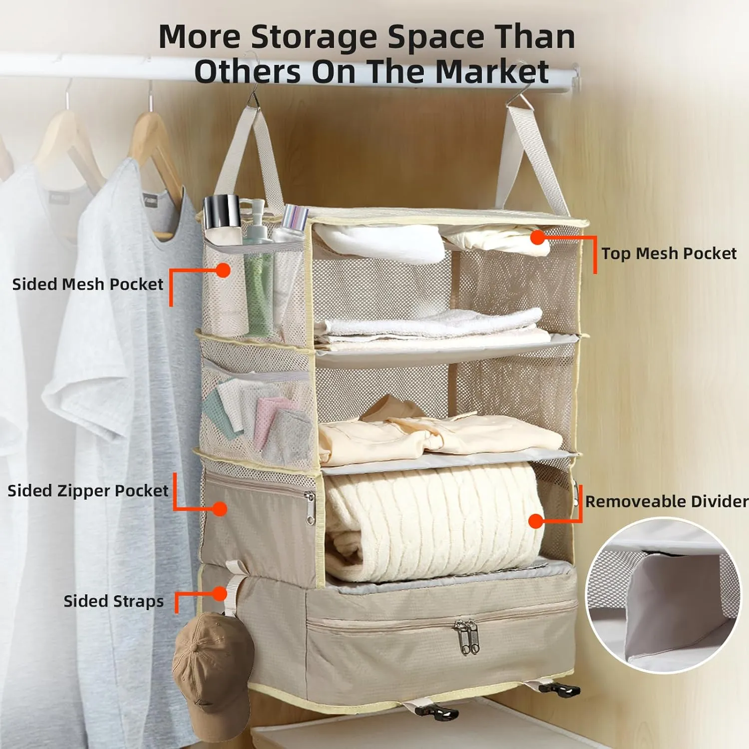 Bukere Hanging Packing Cube for Travel, Portable Shelves Organizer Bag for Luggage Suitcase, Travel Essentials, Compression Carry-On Closet Storage, X-Large Capacity