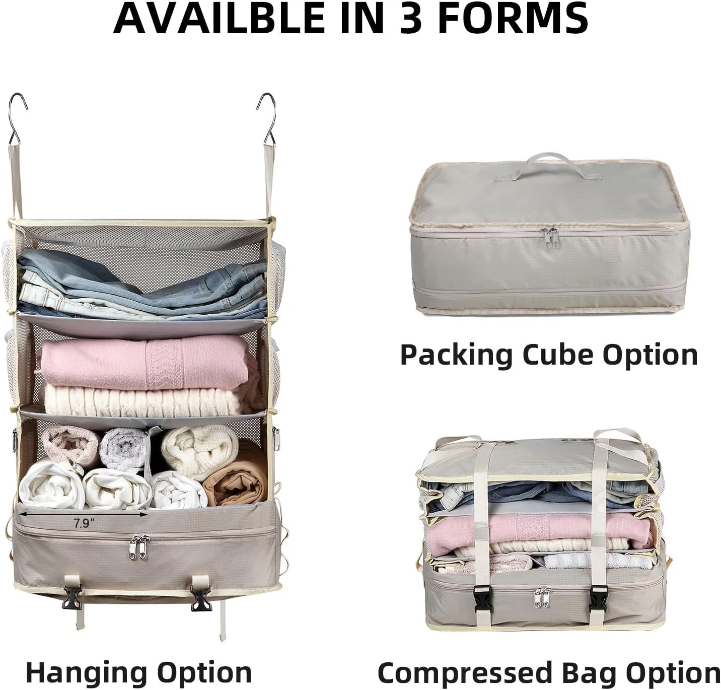 Bukere Hanging Packing Cube for Travel, Portable Shelves Organizer Bag for Luggage Suitcase, Travel Essentials, Compression Carry-On Closet Storage, X-Large Capacity