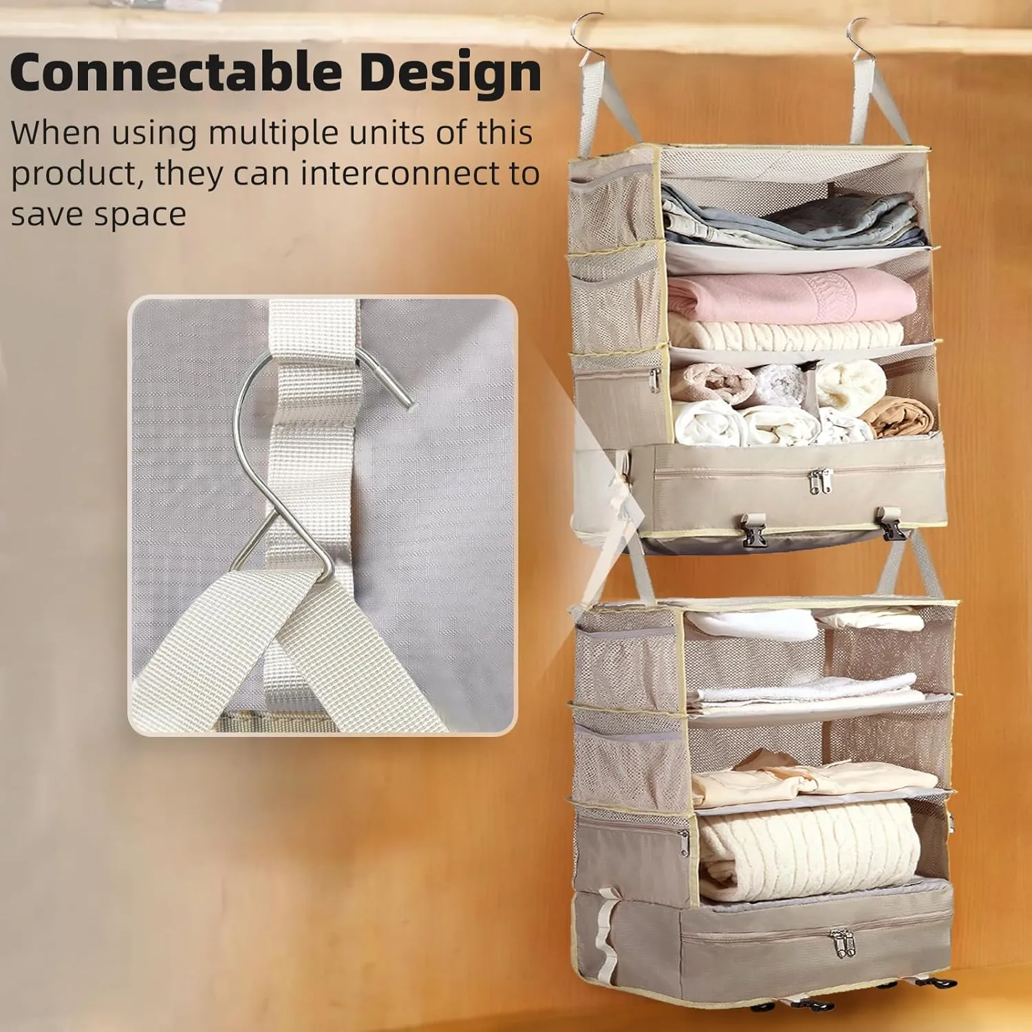 Bukere Hanging Packing Cube for Travel, Portable Shelves Organizer Bag for Luggage Suitcase, Travel Essentials, Compression Carry-On Closet Storage, X-Large Capacity