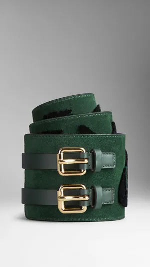 Burberry - Suede And Velvet Double Buckle Belt