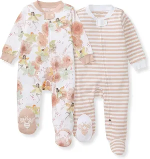Burt's Bees Baby Baby Girls' 100% Organic Cotton Zip Front One-Piece Sleep & Play Loose Fit Pajamas