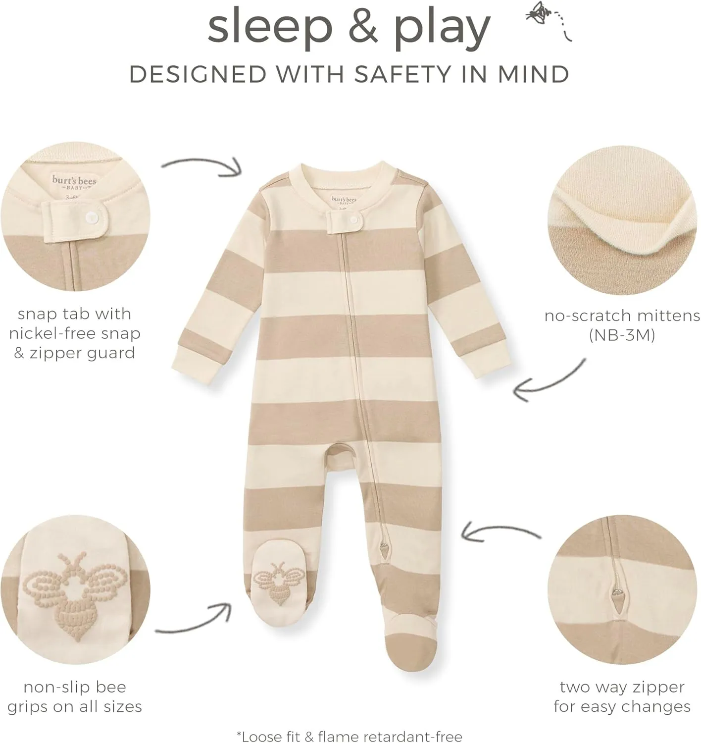 Burt's Bees Baby Baby Girls' 100% Organic Cotton Zip Front One-Piece Sleep & Play Loose Fit Pajamas