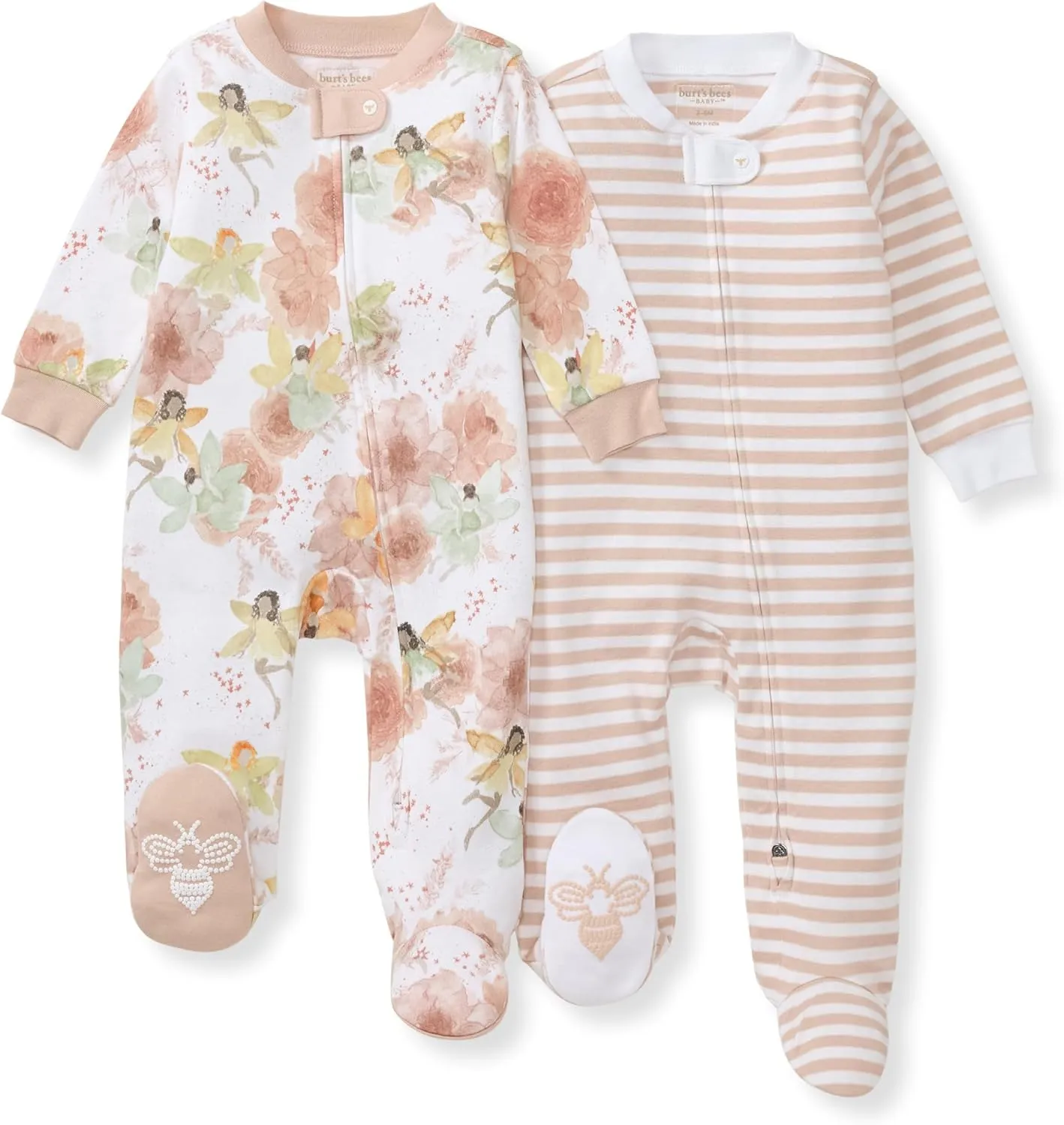 Burt's Bees Baby Baby Girls' 100% Organic Cotton Zip Front One-Piece Sleep & Play Loose Fit Pajamas