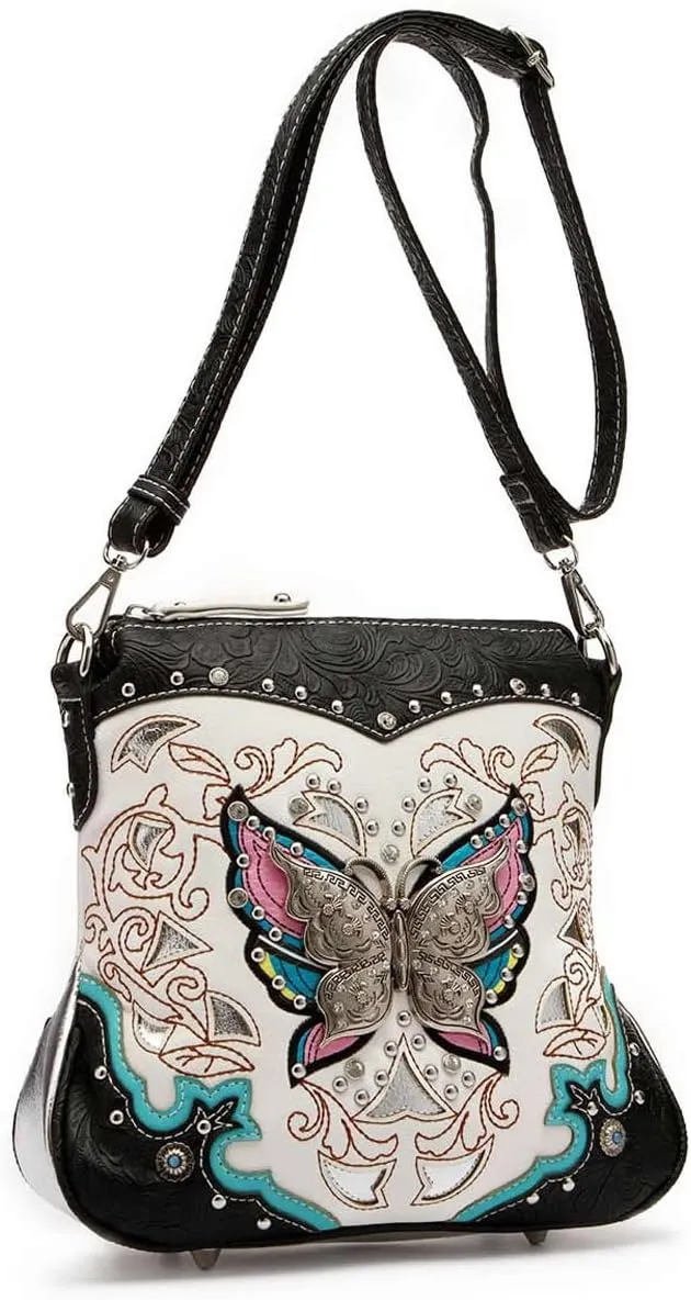 Butterfly Flower Springtime Purse Women Clutch Western CCW Rhinestone Crossbody Handbags With Mini Wallet