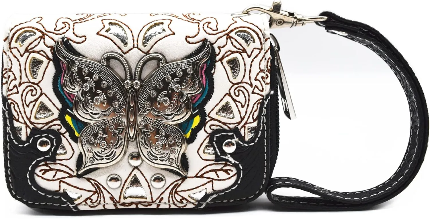 Butterfly Flower Springtime Purse Women Clutch Western CCW Rhinestone Crossbody Handbags With Mini Wallet